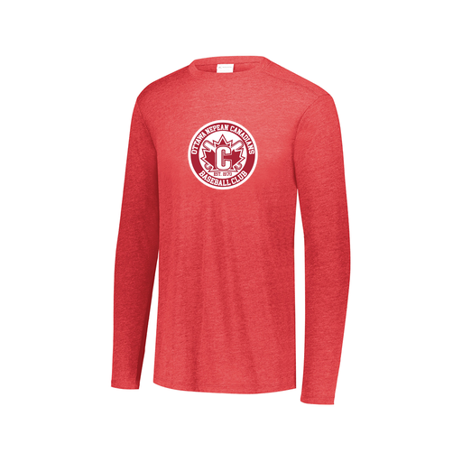 [FTLCUBRD-AXS-LOGO1] Decker Men's Tri-Blend T-Shirt - Long Sleeve (Adult XS, Red, Logo 1)