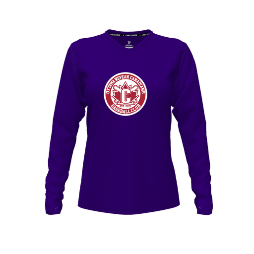 [FTLVPTPP-FYXS-LOGO1] Decker Performance T-Shirt (Female Youth XS, Purple, V Neck, Logo 1, Long Sleeve)